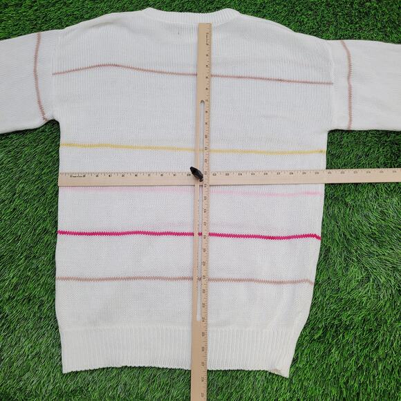 Vintage 90s Eddie-Bauer Stripes Sweater Medium 21x27 White - Picture 4 of 11